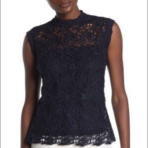 NWT Nanette Lepore Mock Neck Sleeveless Lace Top - Large